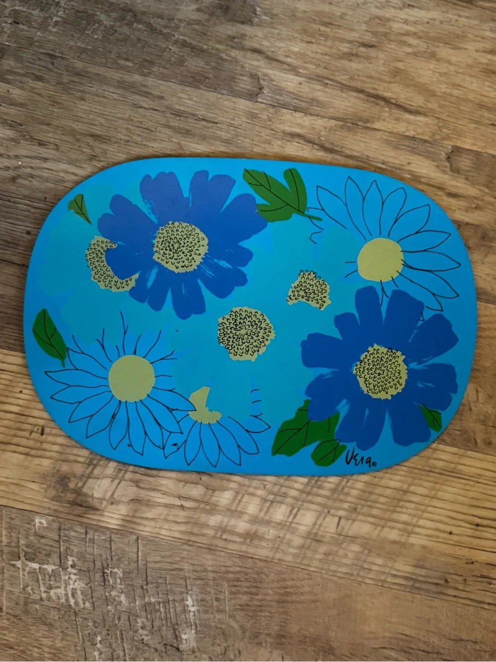 Set of 2 Retro Vintage Vera Neumann Vinyl Poly Floral Printed Oval Placemats,